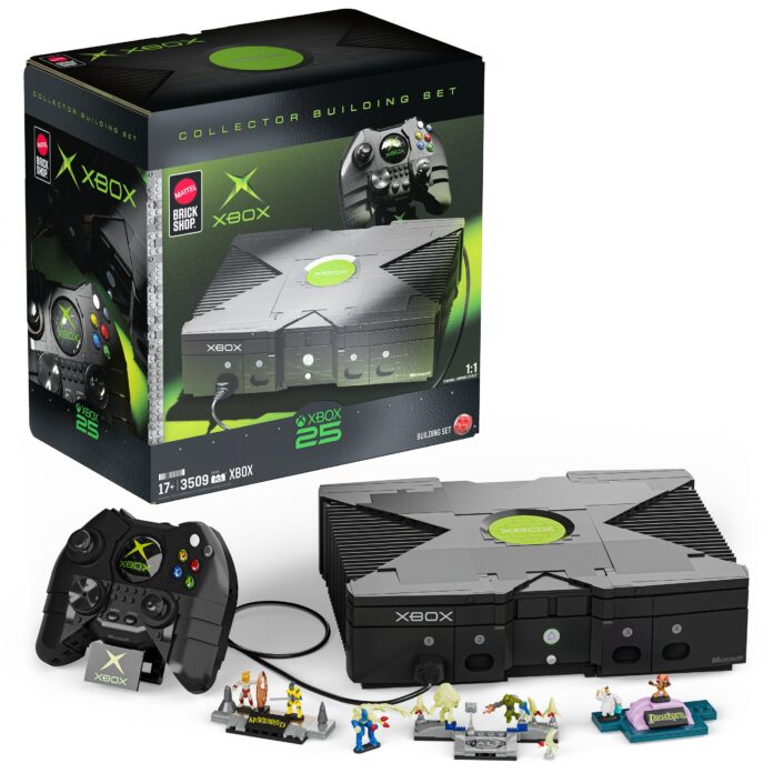 xbox-originale-coffret-mattel-brick-shop-3512-pieces Réplique de la Xbox originale en briques Mattel Brick Shop avec manette Duke